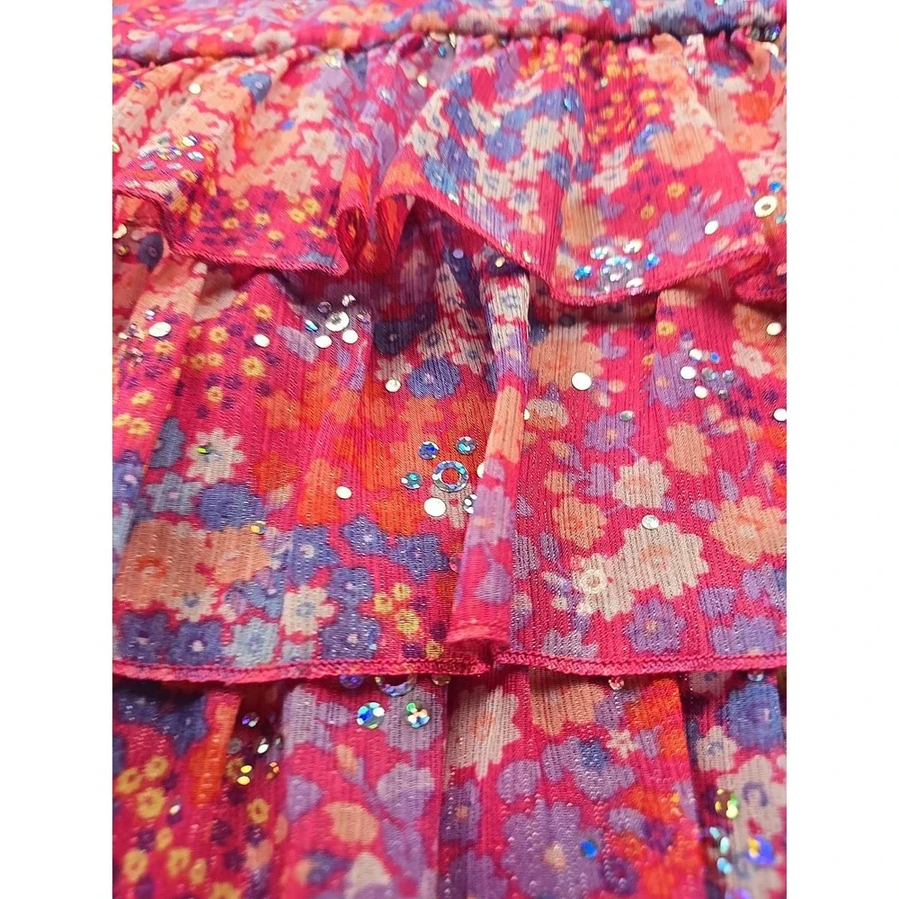 Girls Justice Layered‎ Top Size 20 Pink Purple Blue Floral Sparkle Tiered Tank